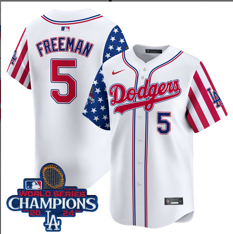 Men MLB Los Angeles Dodgers #5 Freeman American Style white 2024 World Series Champions  Limited Jersey->los angeles dodgers->MLB Jersey